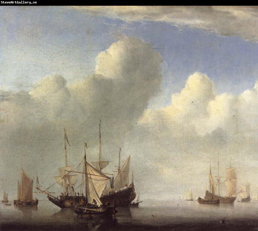 VELDE, Willem van de, the Younger A Dutch Ship Coming to Anchor and Another Under Sail